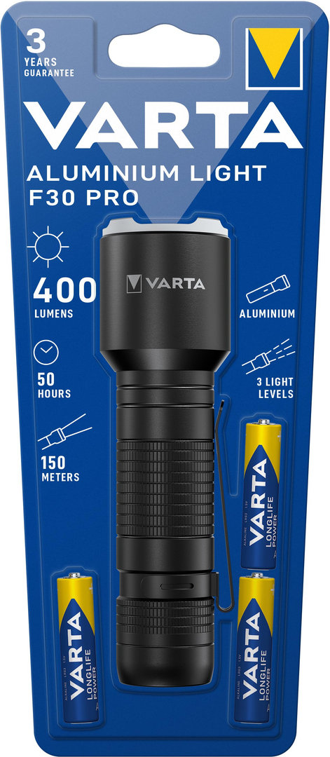VARTA 17608 Aluminium Light F30 Pro inkl. 3 AAA-Batterien